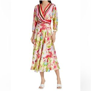 Teri Jon by Rickie Freeman Floral V Neck Multicolor Cocktail Dress